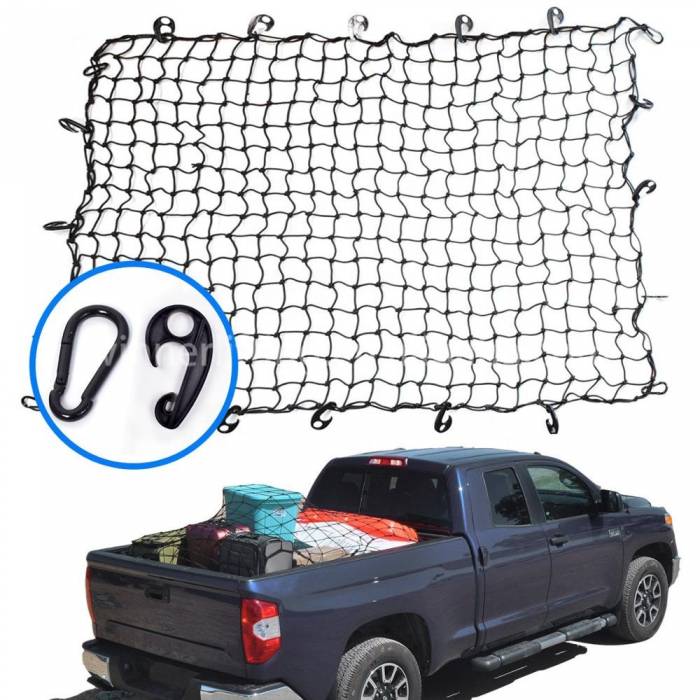 5mm 68" X 45" Elastic Black Bungee 4x4 Cargo Cover Net For Car With Plastic Hook And Carabiner